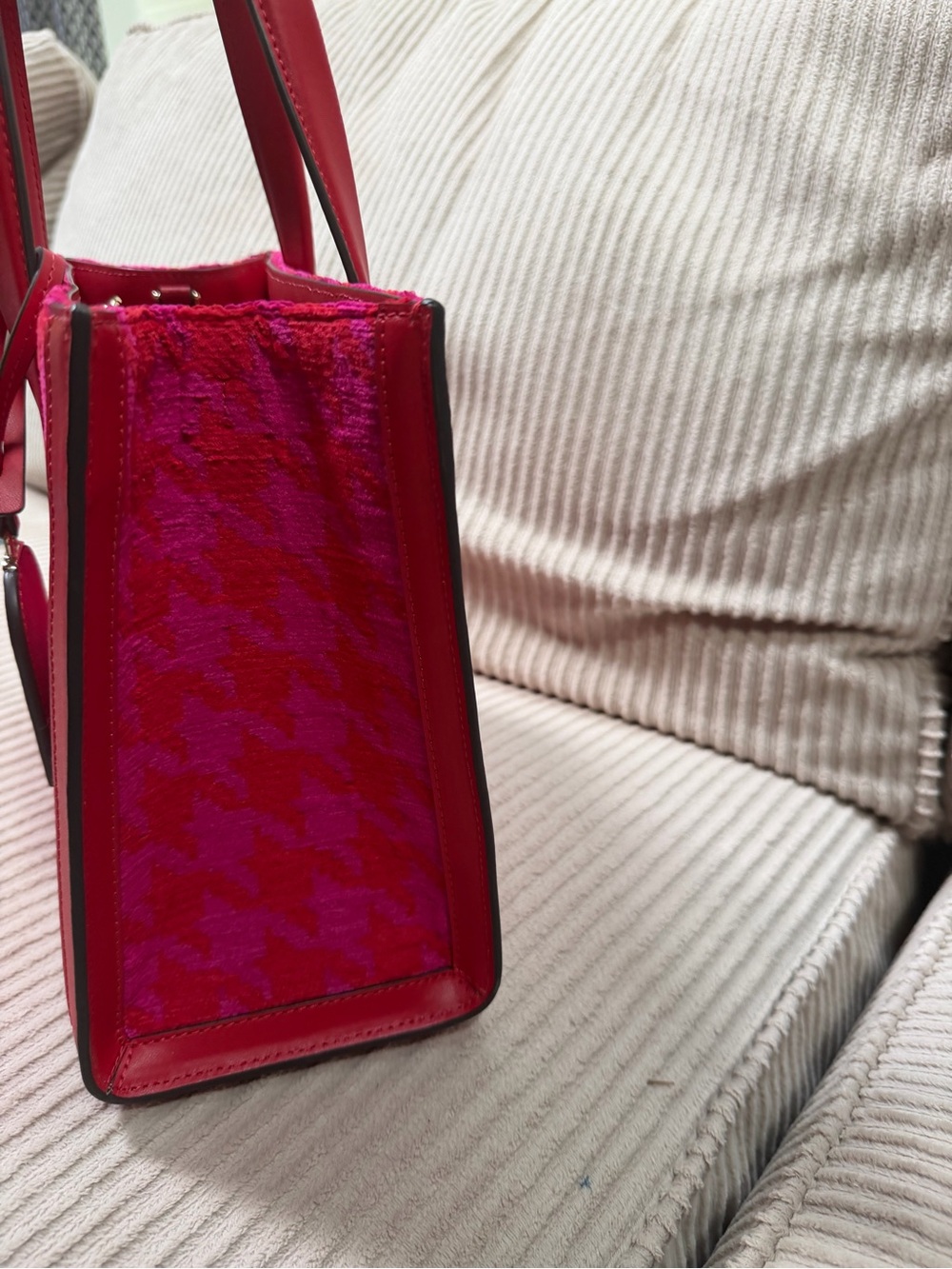 Kate spade Pink and Red Houndstooth Tote with Leather Trim - Picture 6 of 7